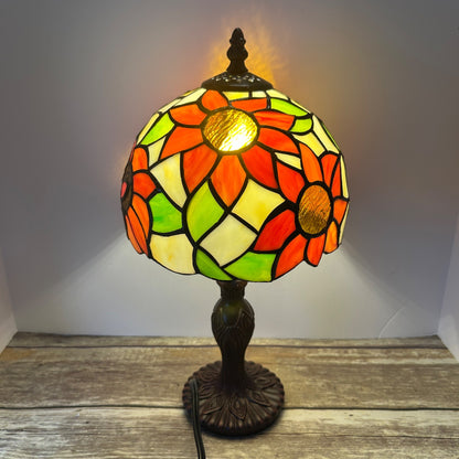 Tiffany Style Stained Glass Sunflower Table Lamp With Bronze Base & LED Bulb