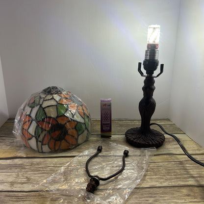 Tiffany Style Stained Glass Sunflower Table Lamp With Bronze Base & LED Bulb