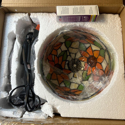 Tiffany Style Stained Glass Sunflower Table Lamp With Bronze Base & LED Bulb