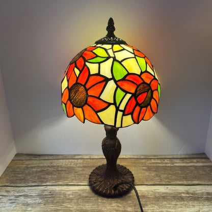 Tiffany Style Stained Glass Sunflower Table Lamp With Bronze Base & LED Bulb