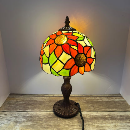 Tiffany Style Stained Glass Sunflower Table Lamp With Bronze Base & LED Bulb