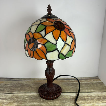 Tiffany Style Stained Glass Sunflower Table Lamp With Bronze Base & LED Bulb