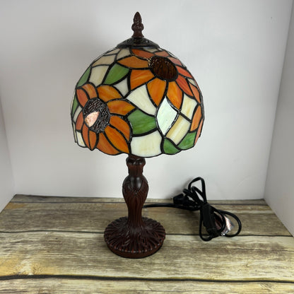 Tiffany Style Stained Glass Sunflower Table Lamp With Bronze Base & LED Bulb