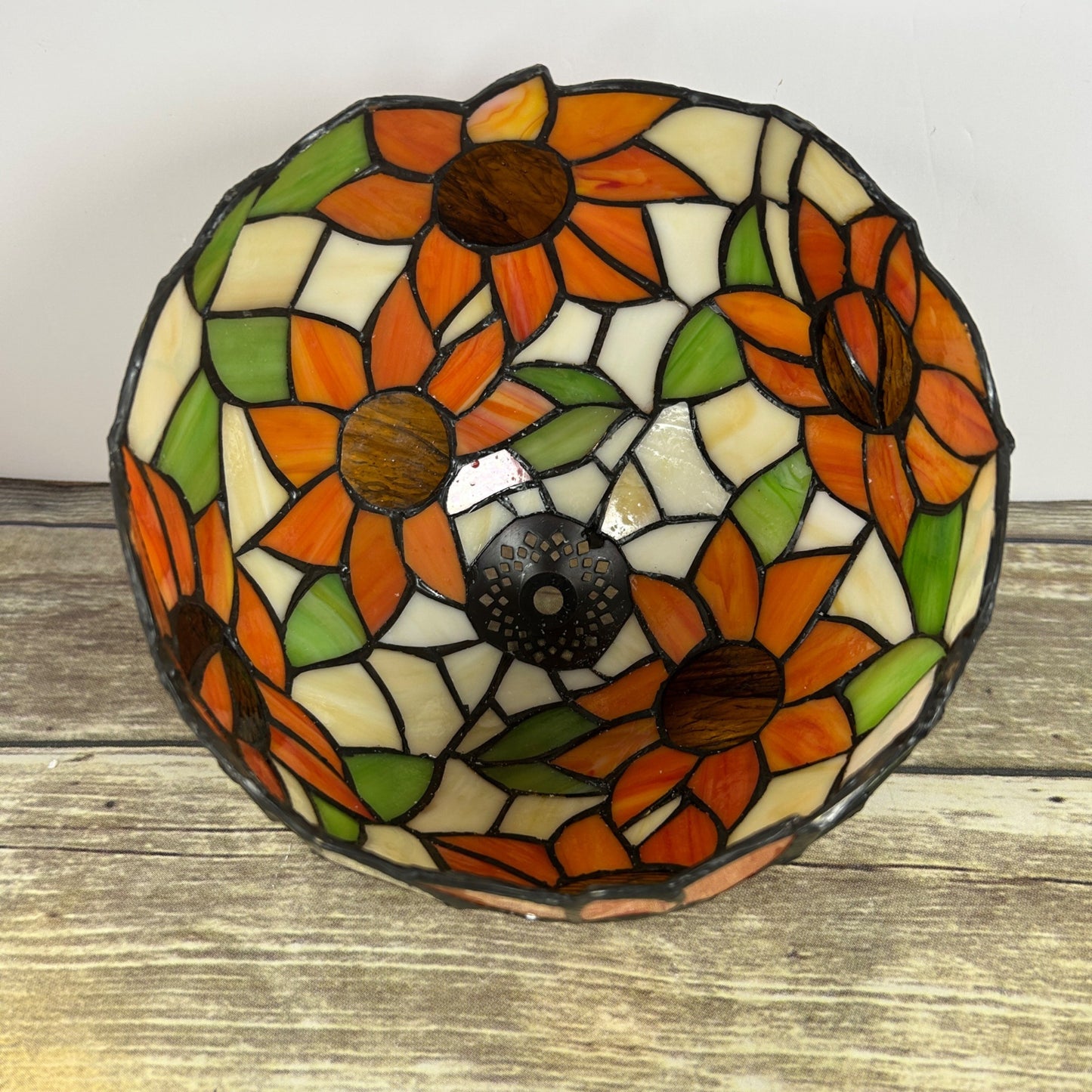 Tiffany Style Stained Glass Sunflower Table Lamp With Bronze Base & LED Bulb