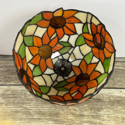Tiffany Style Stained Glass Sunflower Table Lamp With Bronze Base & LED Bulb