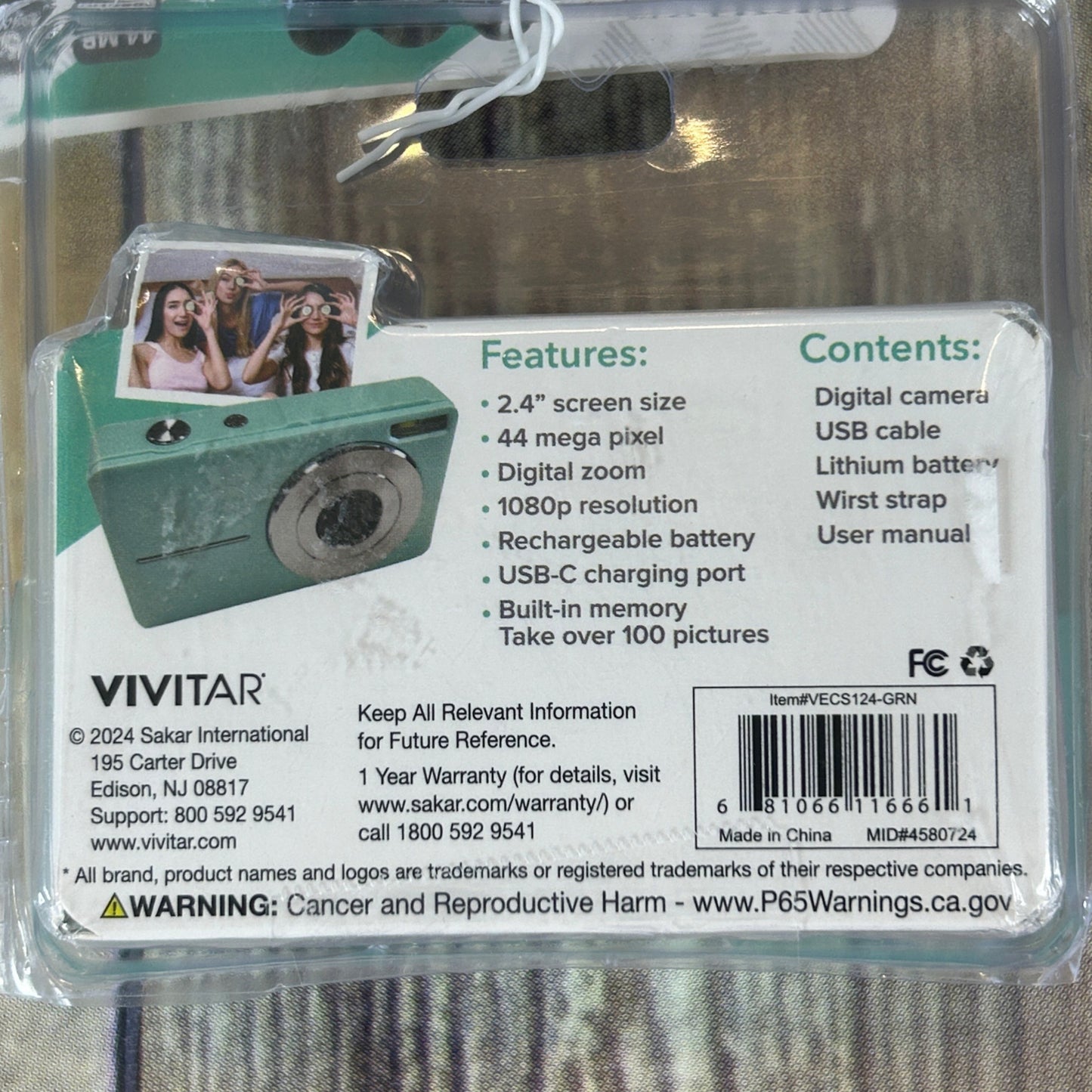 Vivitar 44MP PopSnap VEC S124 Digital Camera With 2.4" Screen & 16X Zoom