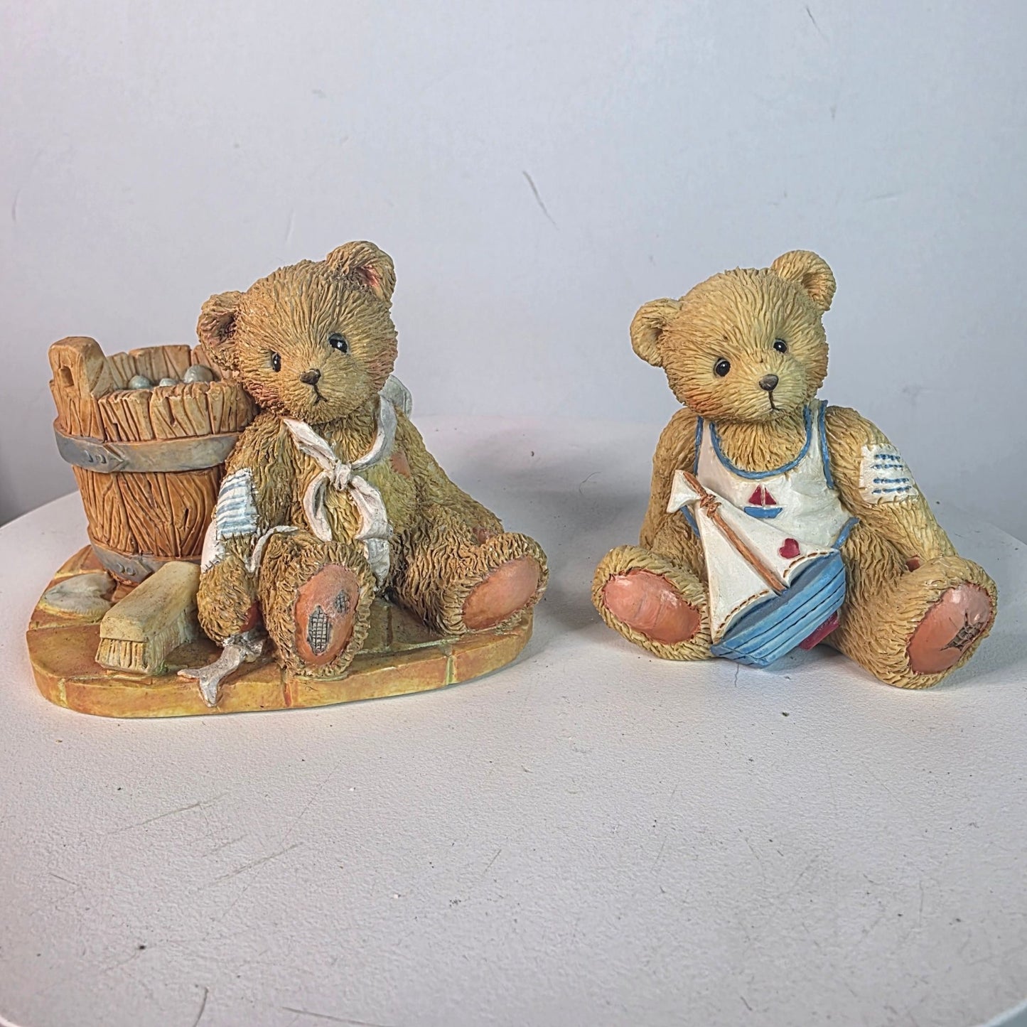 Vintage Cherished Teddies Figurines "Joshua Love Repairs All" & "Arthur August" Collectible Bears