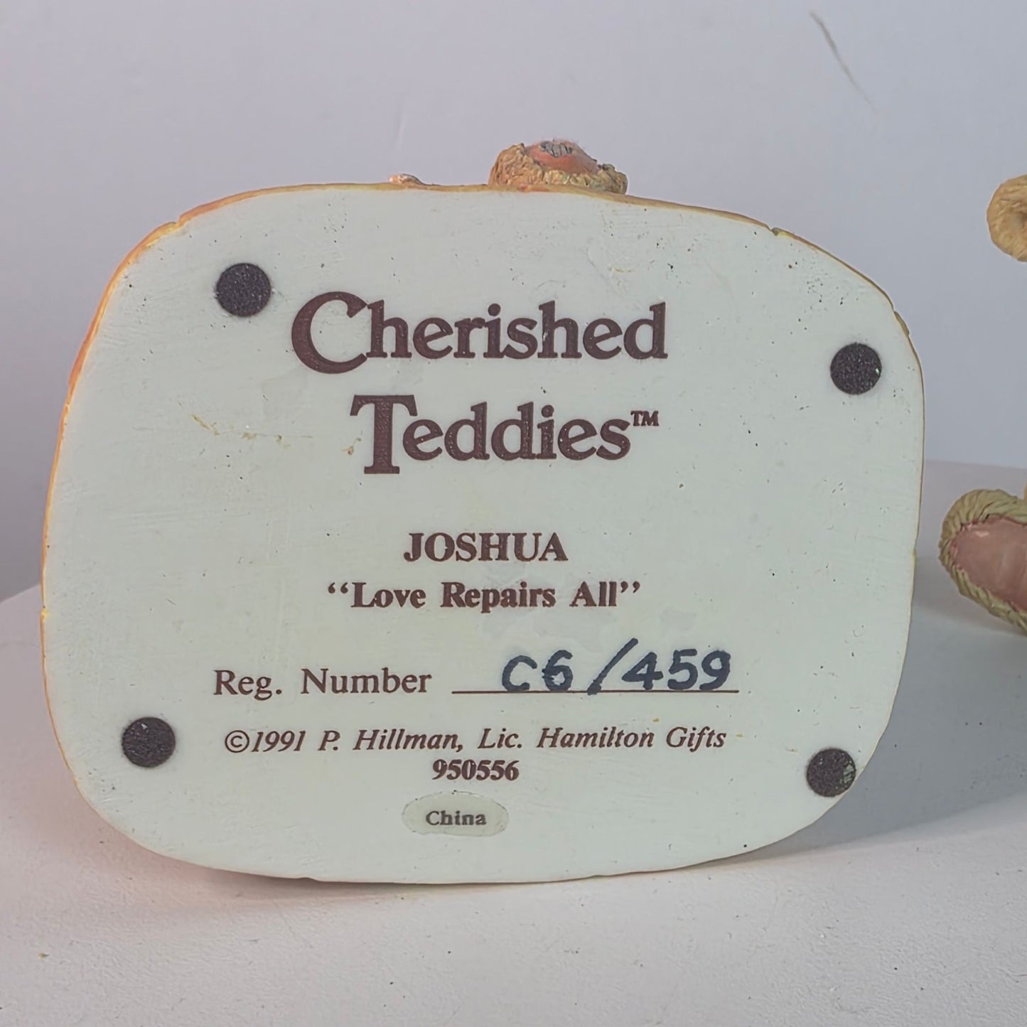 Vintage Cherished Teddies Figurines "Joshua Love Repairs All" & "Arthur August" Collectible Bears