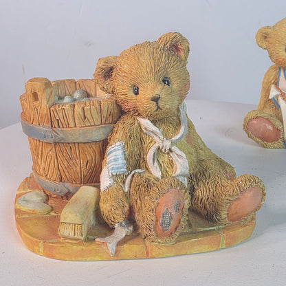 Vintage Cherished Teddies Figurines "Joshua Love Repairs All" & "Arthur August" Collectible Bears