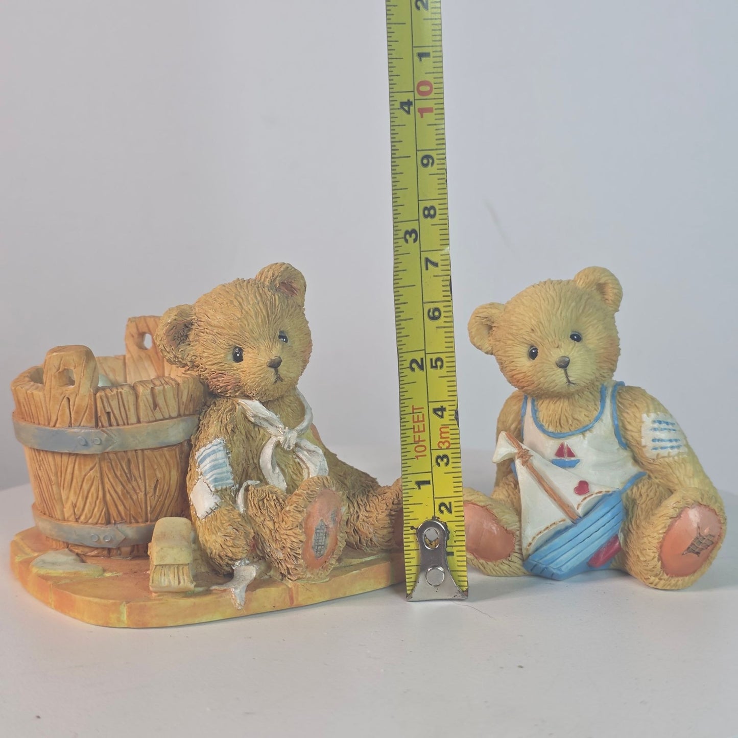 Vintage Cherished Teddies Figurines "Joshua Love Repairs All" & "Arthur August" Collectible Bears