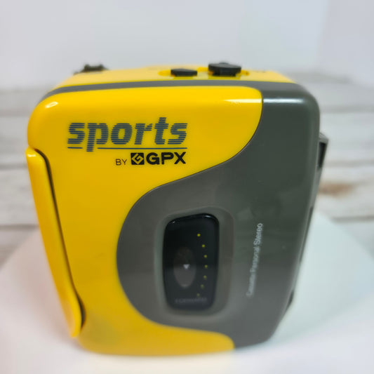 Sports By GPX Cassette Personal Stereo Walkman Style Yellow/Gray Lightweight Portable Music Player With Belt Clip