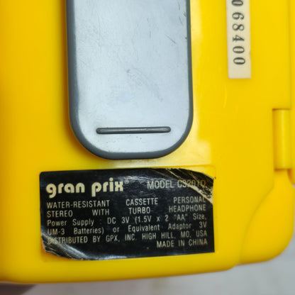 Sports By GPX Cassette Personal Stereo Walkman Style Yellow/Gray Lightweight Portable Music Player With Belt Clip