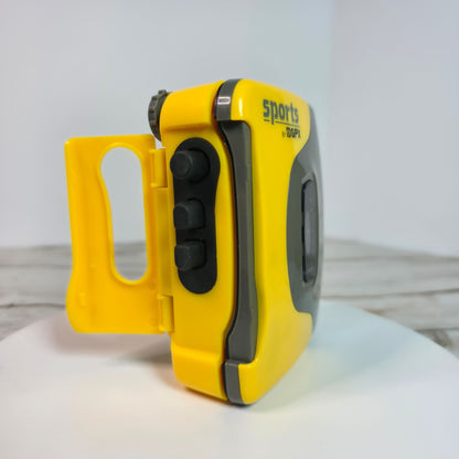 Sports By GPX Cassette Personal Stereo Walkman Style Yellow/Gray Lightweight Portable Music Player With Belt Clip