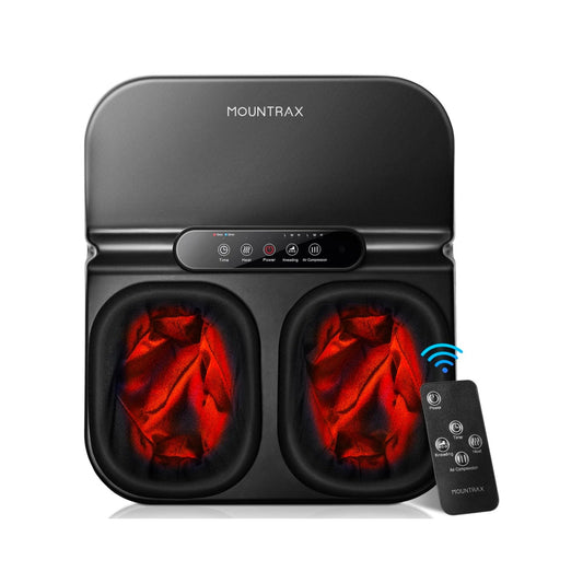 Mountrax Foot Massager W/ Remote Control - Kneading Shiatsu Heat & Timer - Black - Fits Up To Size 12 Feet