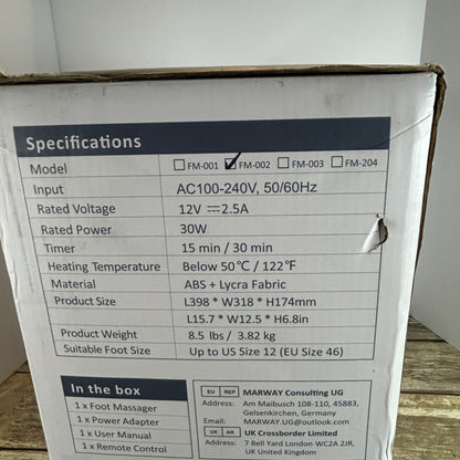 Mountrax Foot Massager W/ Remote Control - Kneading Shiatsu Heat & Timer - Black - Fits Up To Size 12 Feet