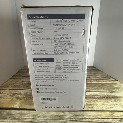 Mountrax Foot Massager W/ Remote Control - Kneading Shiatsu Heat & Timer - Black - Fits Up To Size 12 Feet