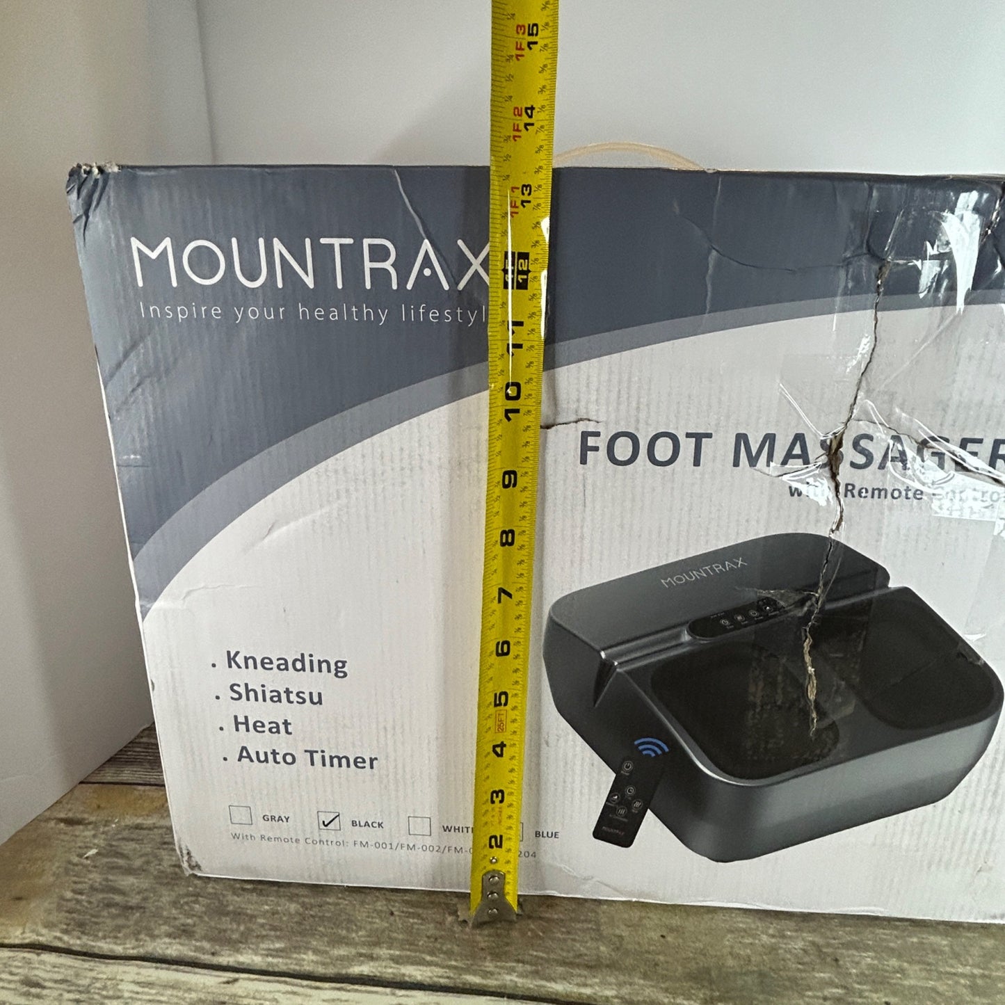 Mountrax Foot Massager W/ Remote Control - Kneading Shiatsu Heat & Timer - Black - Fits Up To Size 12 Feet