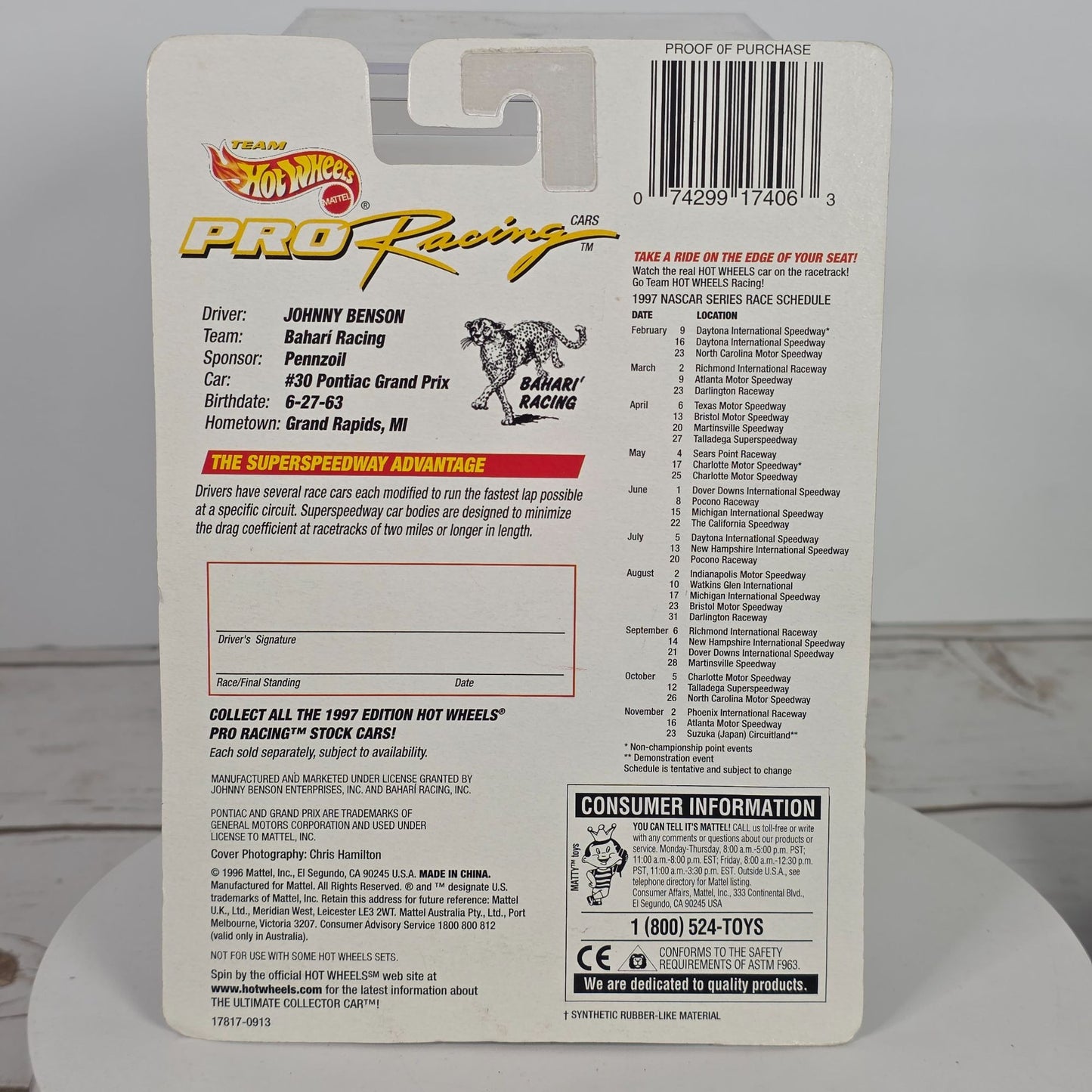 Hot Wheels Pro Racing Pennzoil Johnny Benson 1997 Die-Cast Car
