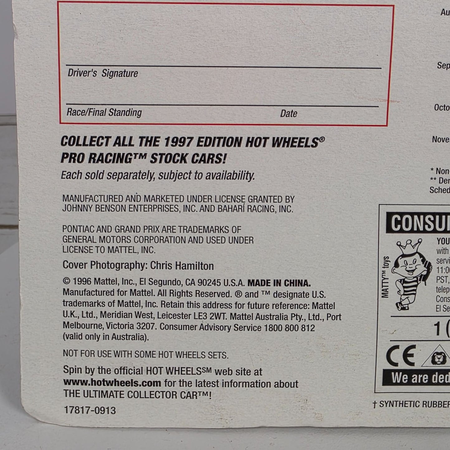 Hot Wheels Pro Racing Pennzoil Johnny Benson 1997 Die-Cast Car