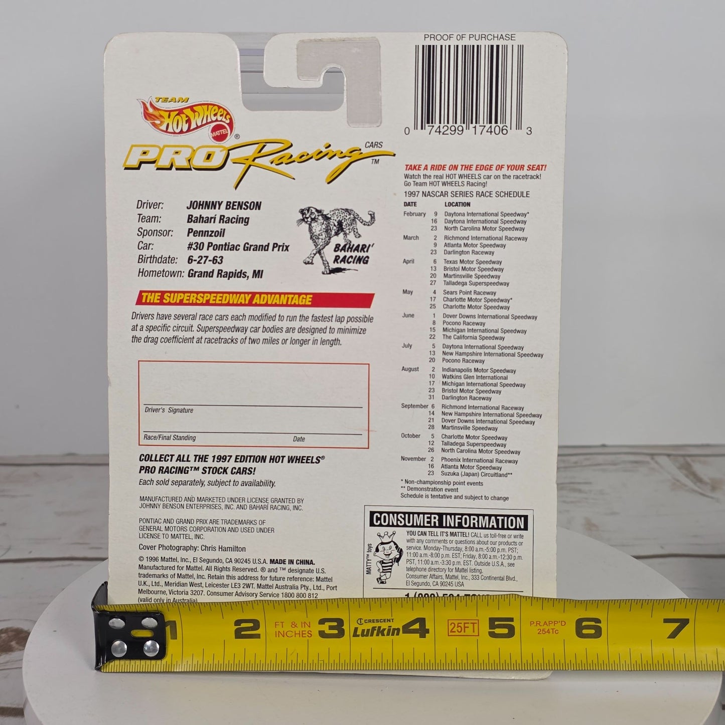 Hot Wheels Pro Racing Pennzoil Johnny Benson 1997 Die-Cast Car