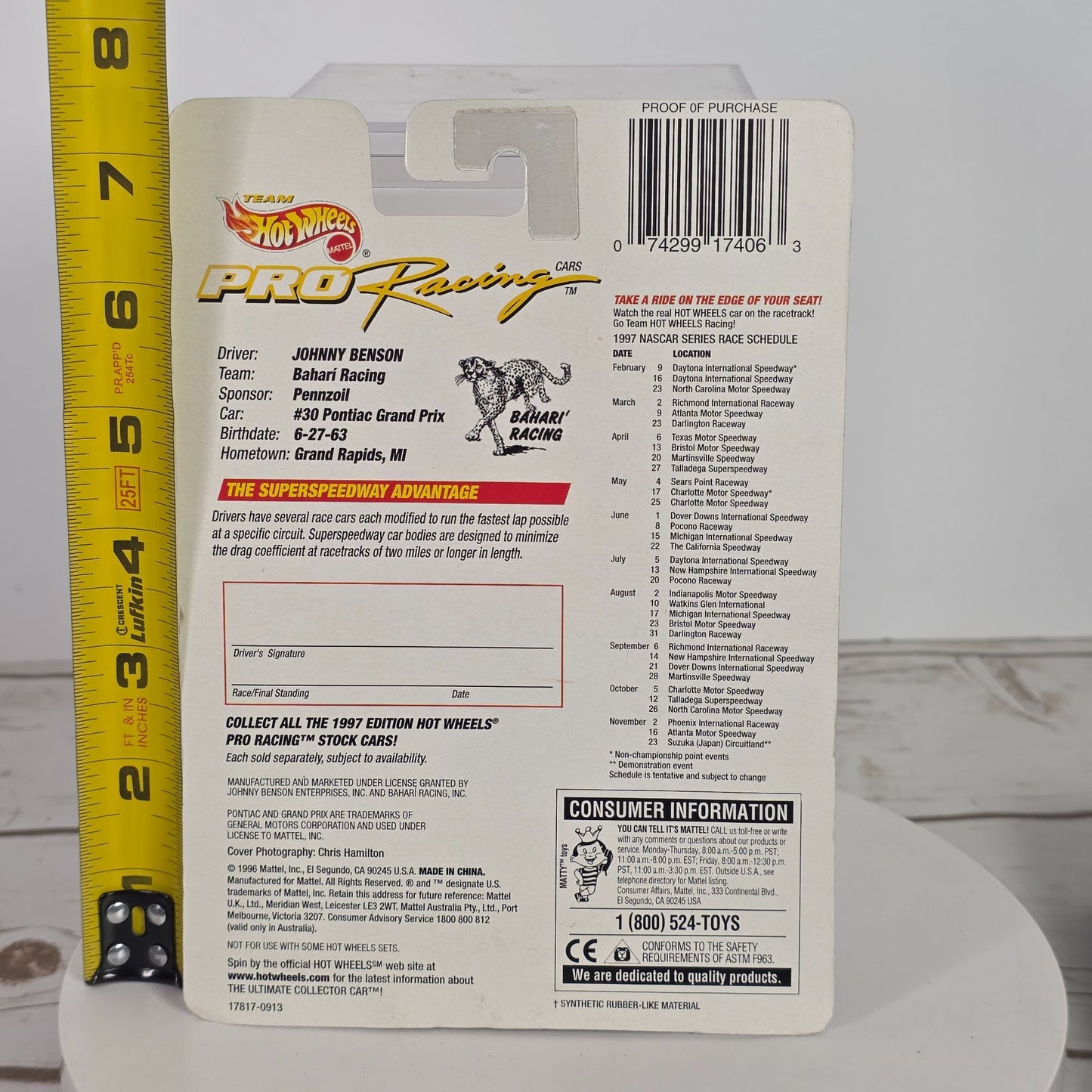 Hot Wheels Pro Racing Pennzoil Johnny Benson 1997 Die-Cast Car