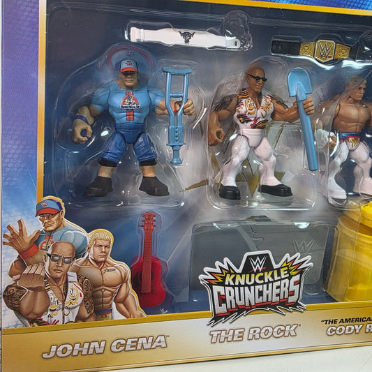 Walmart EXCLUSIVE! WWE Knuckle Crunchers 3-Pack John Cena The Rock Cody Rhodes NIB