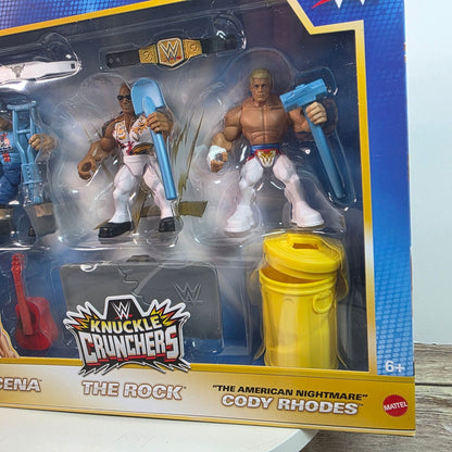 Walmart EXCLUSIVE! WWE Knuckle Crunchers 3-Pack John Cena The Rock Cody Rhodes NIB