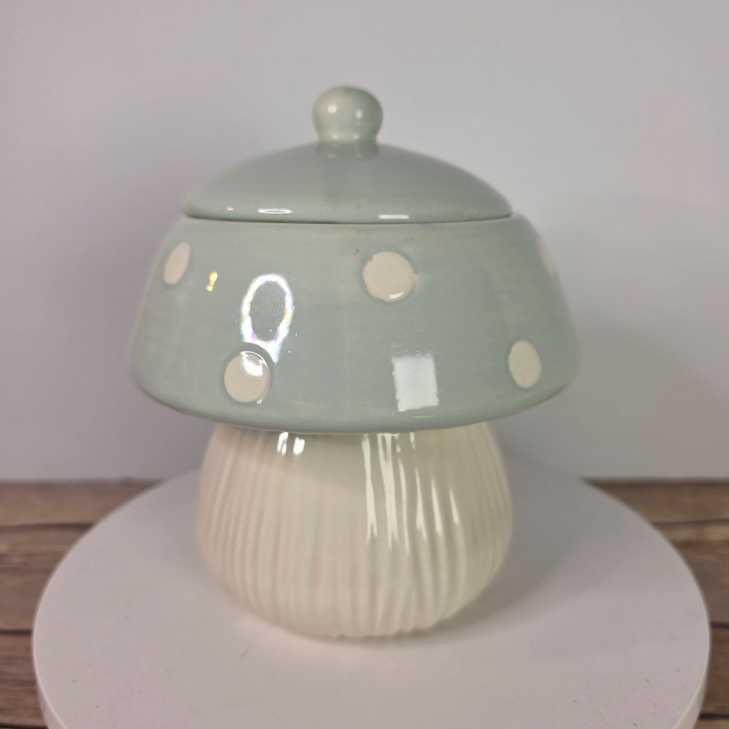 Ceramic Mushroom-Shaped Canister 6.5" Green & White