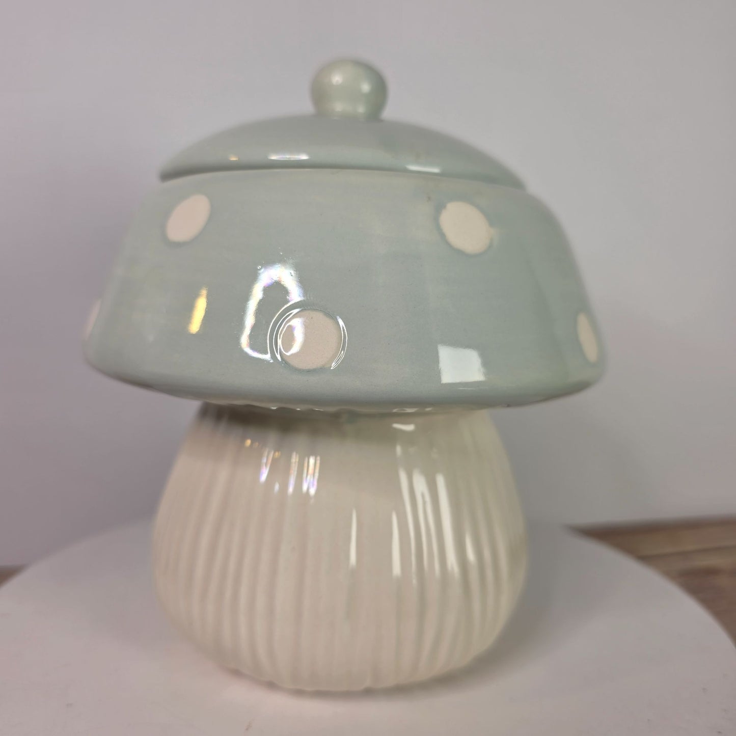 Ceramic Mushroom-Shaped Canister 6.5" Green & White