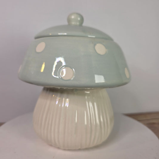Ceramic Mushroom-Shaped Canister 6.5" Green & White