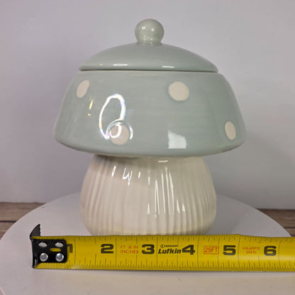 Ceramic Mushroom-Shaped Canister 6.5" Green & White
