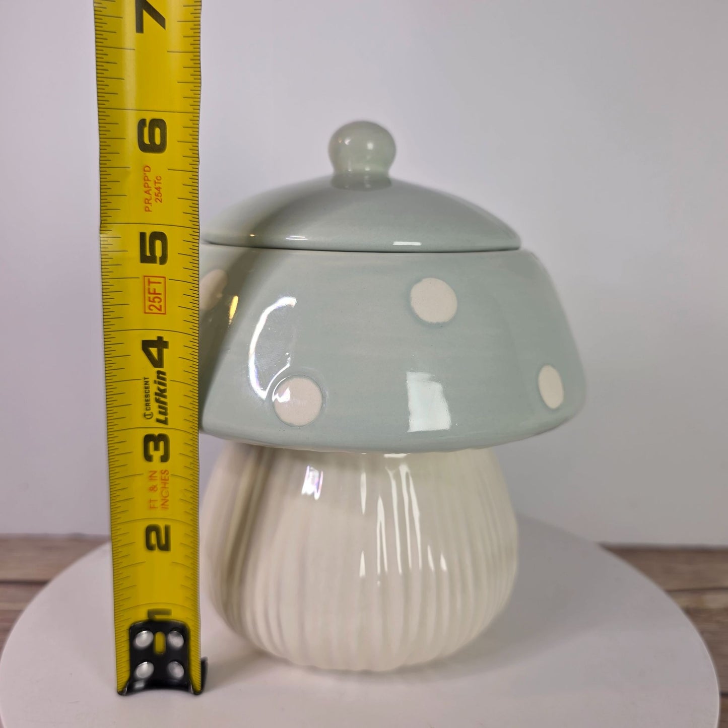 Ceramic Mushroom-Shaped Canister 6.5" Green & White