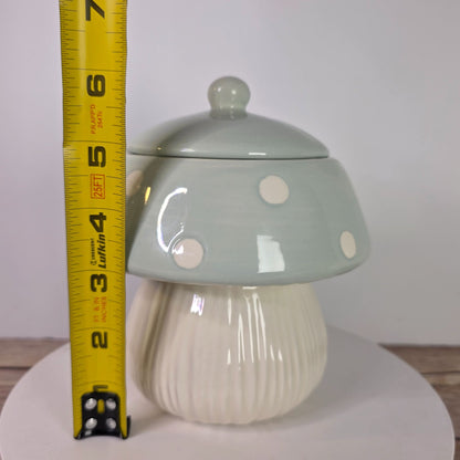 Ceramic Mushroom-Shaped Canister 6.5" Green & White