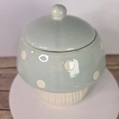 Ceramic Mushroom-Shaped Canister 6.5" Green & White