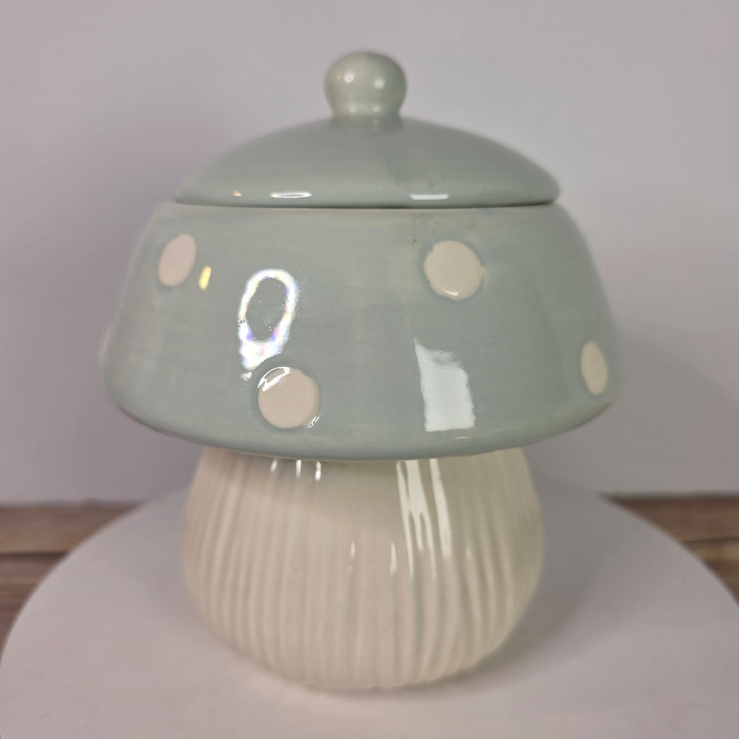 Ceramic Mushroom-Shaped Canister 6.5" Green & White