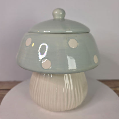 Ceramic Mushroom-Shaped Canister 6.5" Green & White