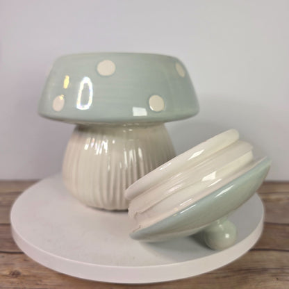 Ceramic Mushroom-Shaped Canister 6.5" Green & White