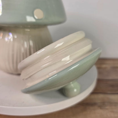 Ceramic Mushroom-Shaped Canister 6.5" Green & White