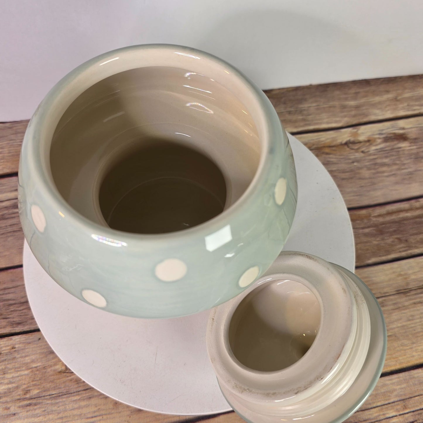 Ceramic Mushroom-Shaped Canister 6.5" Green & White