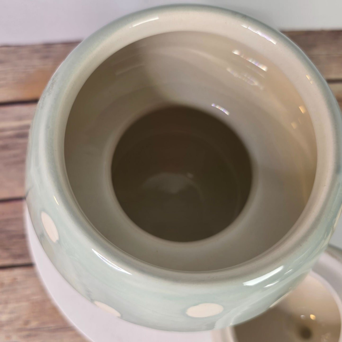 Ceramic Mushroom-Shaped Canister 6.5" Green & White