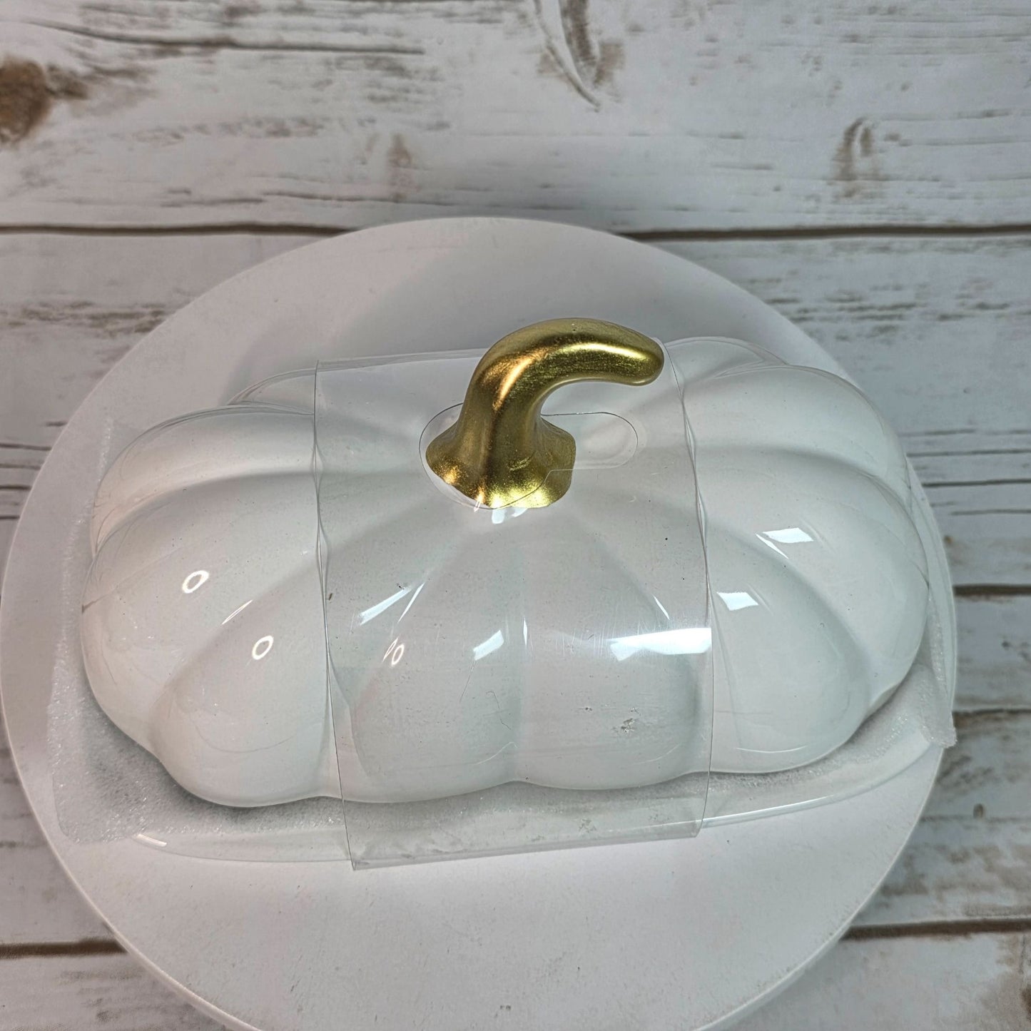 Pumpkin Shaped Ceramic Butter Dish With Gold Stem Accent