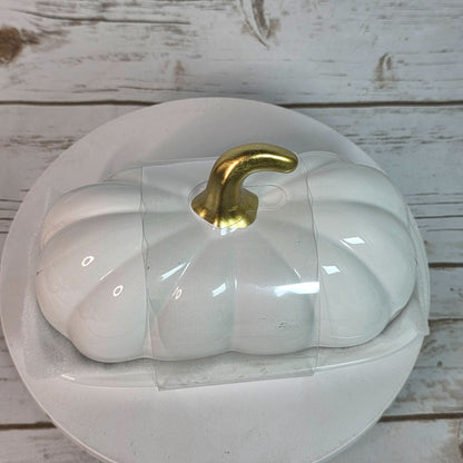 Pumpkin Shaped Ceramic Butter Dish With Gold Stem Accent