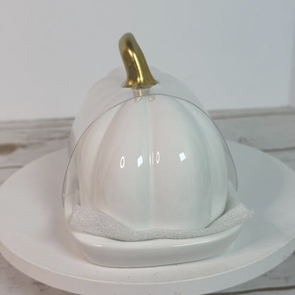 Pumpkin Shaped Ceramic Butter Dish With Gold Stem Accent