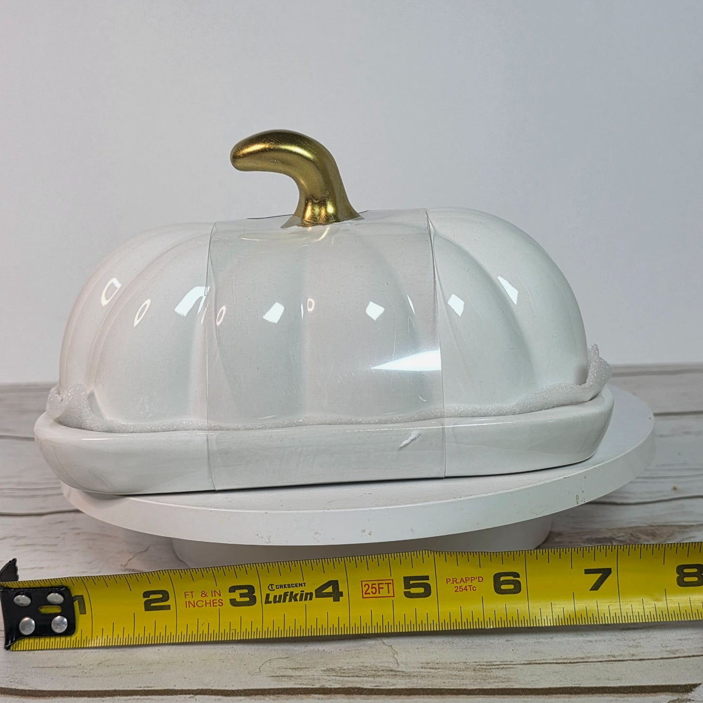 Pumpkin Shaped Ceramic Butter Dish With Gold Stem Accent