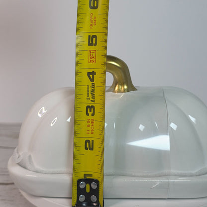 Pumpkin Shaped Ceramic Butter Dish With Gold Stem Accent
