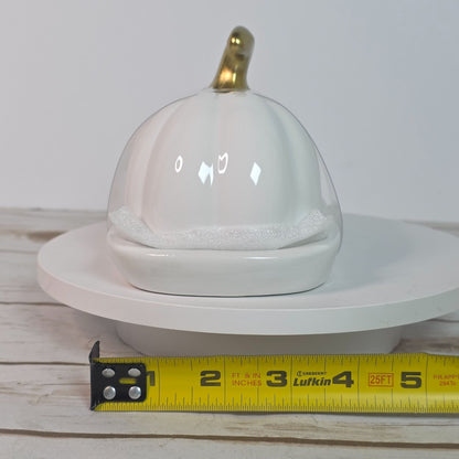 Pumpkin Shaped Ceramic Butter Dish With Gold Stem Accent