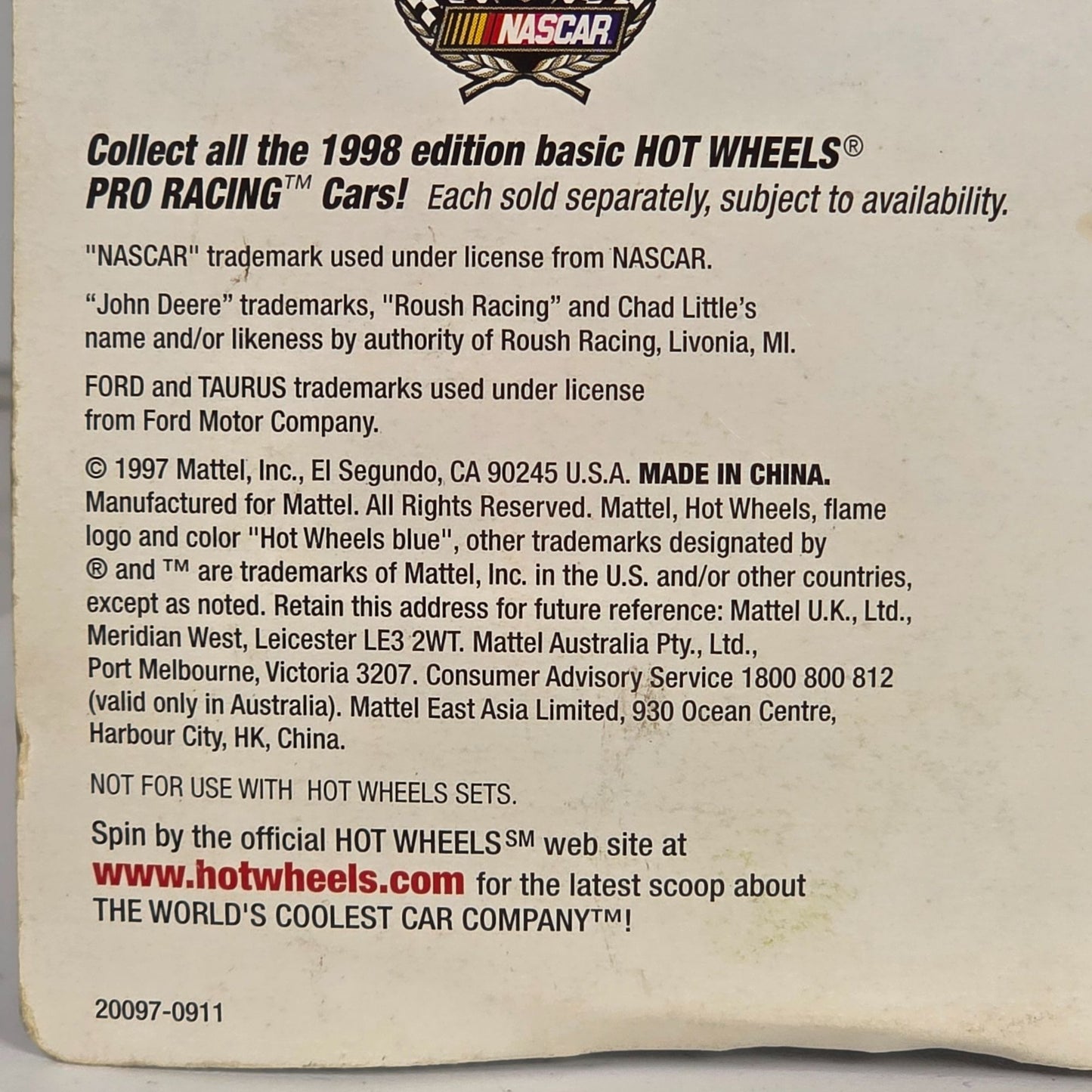 Hot Wheels Pro Racing 1998 Preview Edition Chad Little #97 Die-Cast Car