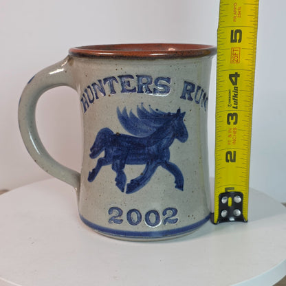 Hunters Run 2002 Blue Horse Stoneware Mug By Dan Harvey