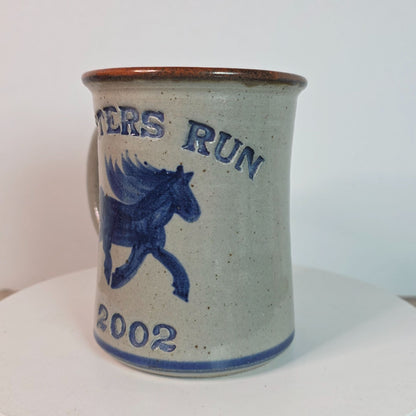 Hunters Run 2002 Blue Horse Stoneware Mug By Dan Harvey
