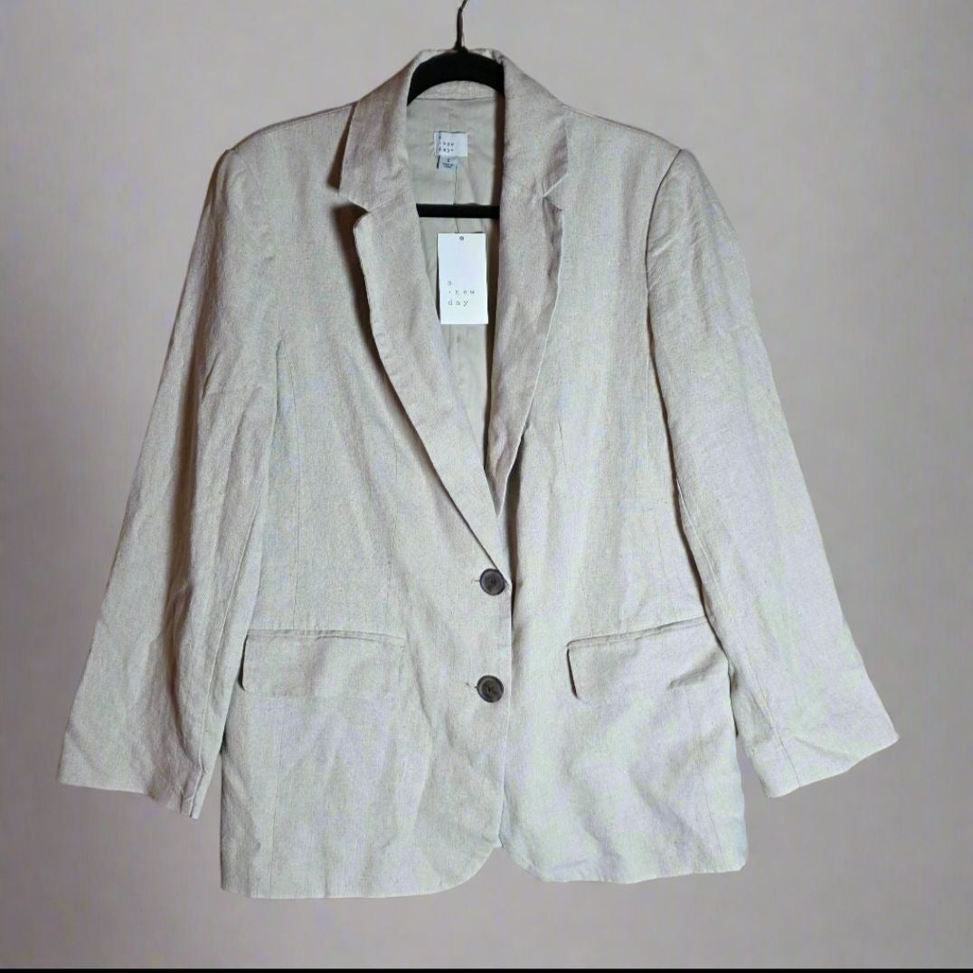NWT New A New Day Womens Beige Single-Breasted Blazer S Responsible Style Linen Blend